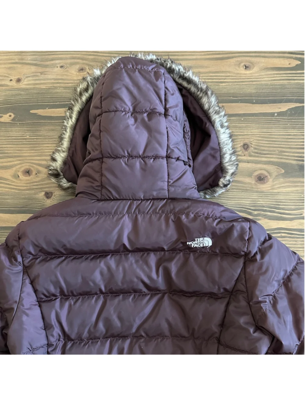 The North Face Purple Puffer Jacket M Faux Fur Hood Down Winter Coat - Picture 8 of 16